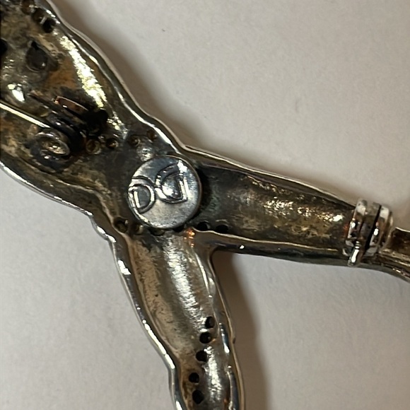 Vintage Silver Rhinestone Ribbons Wrapped On Human Figurine Brooch & Pendent - Picture 6 of 7